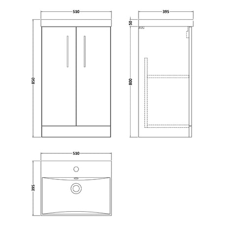 Nuie Arno 500mm Floor Standing 2 Door Vanity Unit & Basin Bleached Oak ARN3001D LD