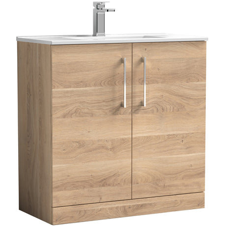 Nuie Arno 800mm Floor Standing 2 Door Vanity Unit & Basin Bleached Oak ARN3005B