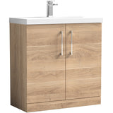 Nuie Arno 800mm Floor Standing 2 Door Vanity Unit & Basin Bleached Oak ARN3005D