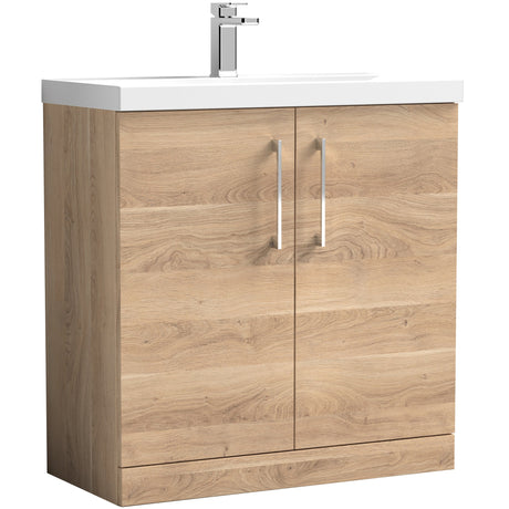 Nuie Arno 800mm Floor Standing 2 Door Vanity Unit & Basin Bleached Oak ARN3005D