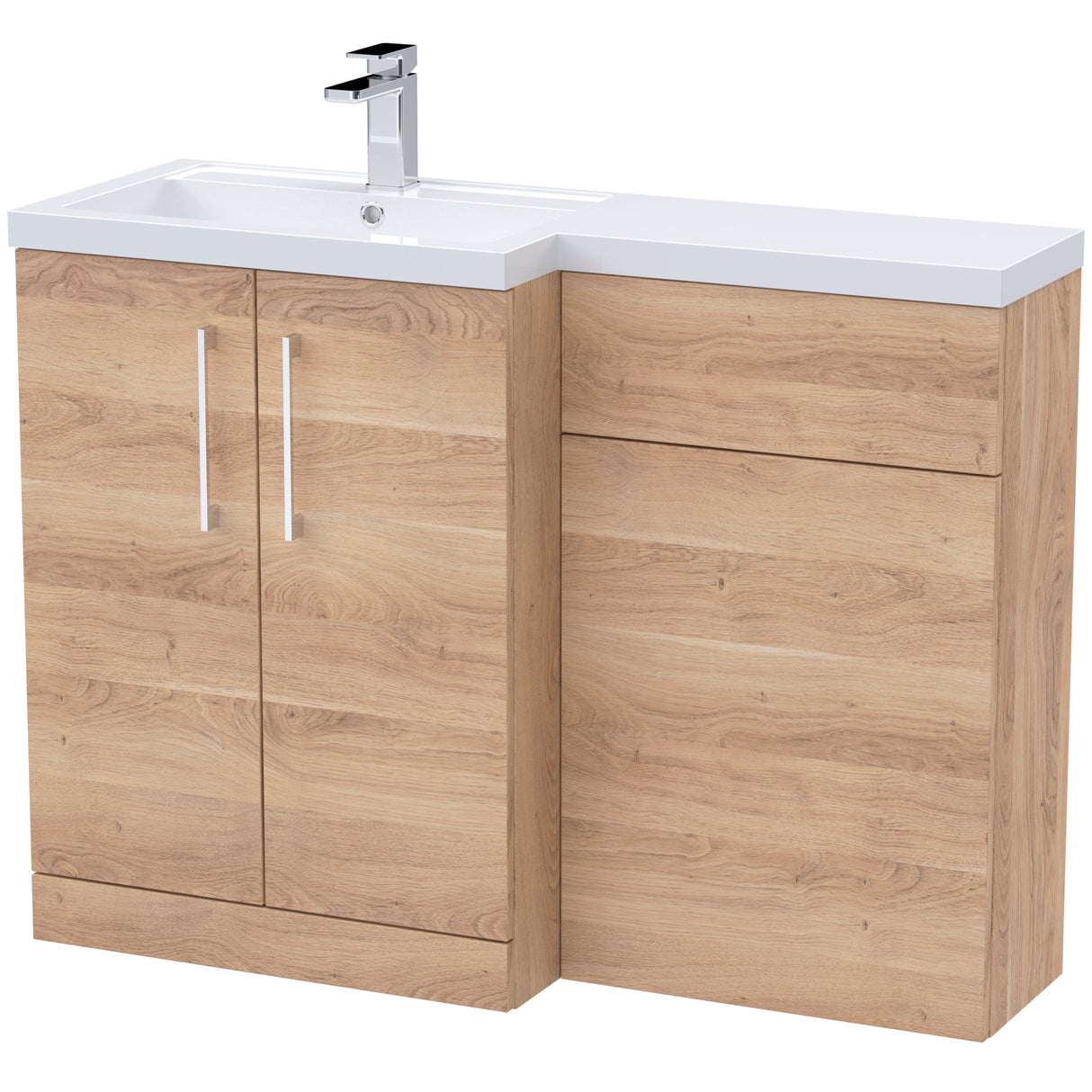 Nuie Arno Toilet & Basin Suite W1100mm - 2 Door Vanity Unit & Polymarble Basin Bleached Oak ARN3011L