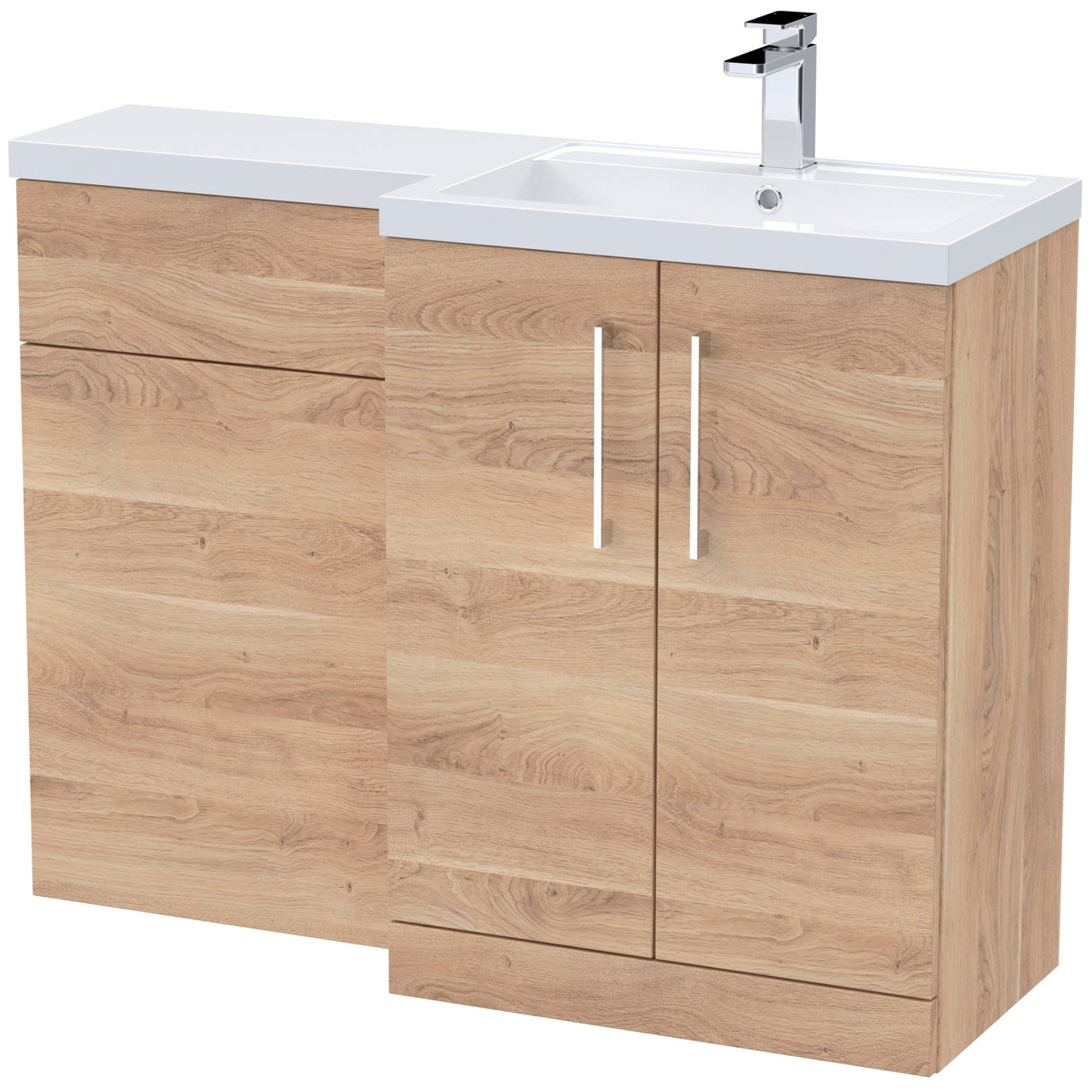 Nuie Arno Toilet & Basin Suite W1100mm - 2 Door Vanity Unit & Polymarble Basin Bleached Oak ARN3011R