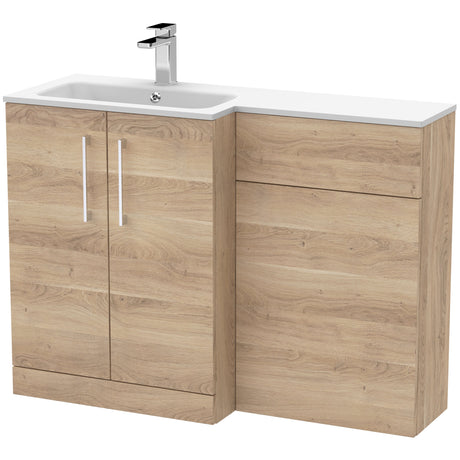 Nuie Arno Toilet & Basin Suite W1100mm - 2 Door Vanity Unit & White Stone Basin Bleached Oak ARN3012L