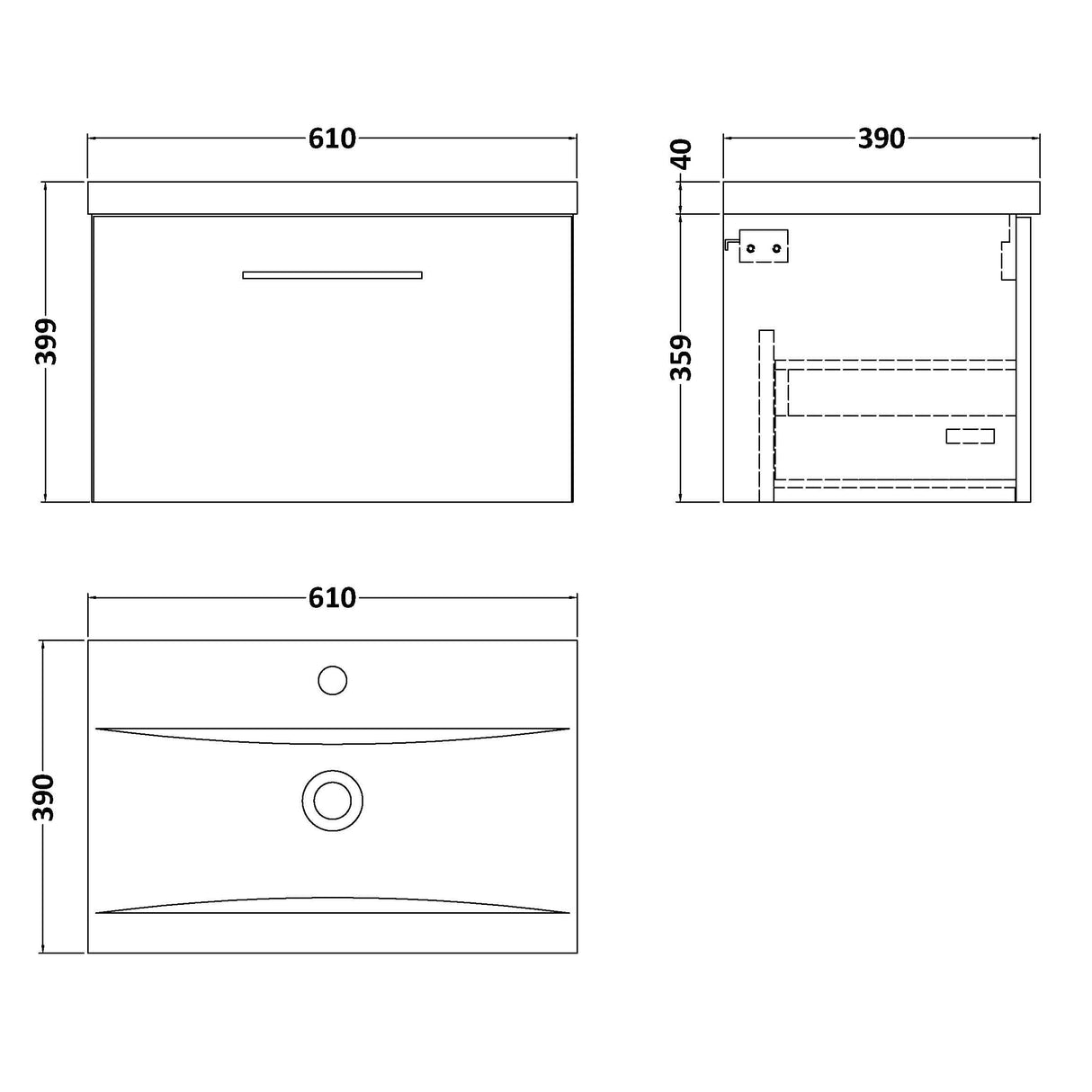 Nuie Arno 600mm Wall Hung 1 Drawer Vanity Unit & Basin Bleached Oak ARN3022A LD