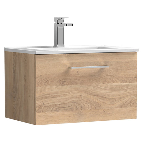 Nuie Arno 600mm Wall Hung 1 Drawer Vanity Unit & Basin Bleached Oak ARN3022B