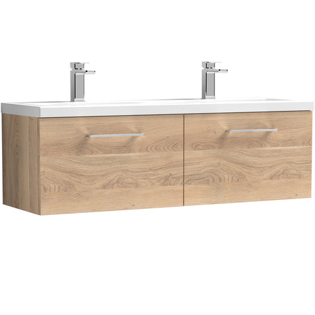 Nuie Arno 1200mm Wall Hung 2 Drawer Vanity Unit & Double Basin Bleached Oak ARN3022F