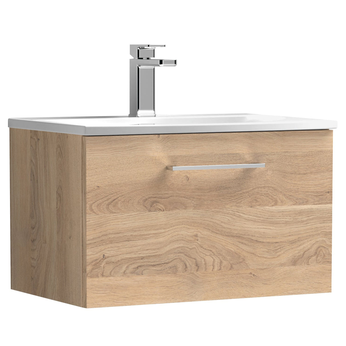 Nuie Arno 600mm Wall Hung 1 Drawer Vanity Unit & Basin Bleached Oak ARN3022G