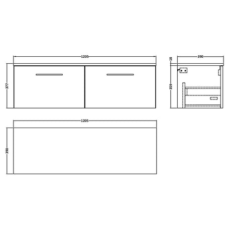 Nuie Arno 1200mm Wall Hung 2 Drawer Countertop Vanity Unit Bleached Oak ARN3022W2 LD