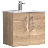 Nuie Arno 600mm Wall Hung 2 Door Vanity Unit & Basin Bleached Oak ARN3023B