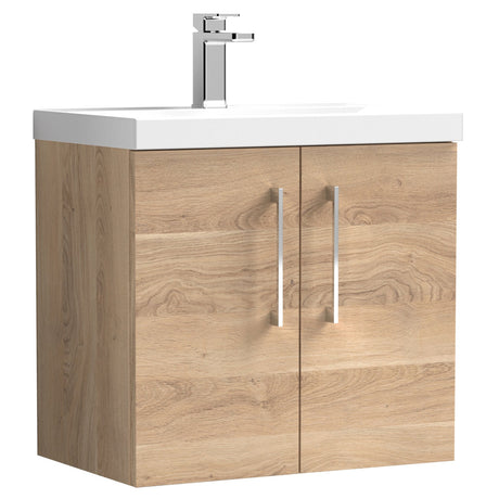 Nuie Arno 600mm Wall Hung 2 Door Vanity Unit & Basin Bleached Oak ARN3023D