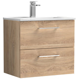 Nuie Arno 600mm Wall Hung 2 Drawer Vanity Unit & Basin Bleached Oak ARN3024B