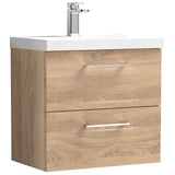 Nuie Arno 600mm Wall Hung 2 Drawer Vanity Unit & Basin Bleached Oak ARN3024D