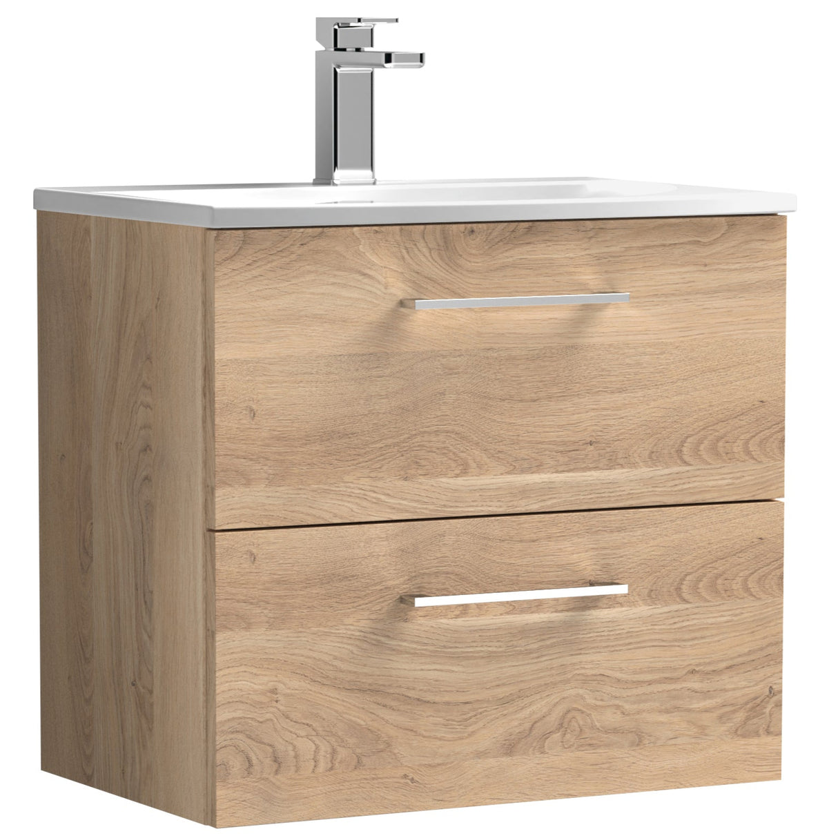 Nuie Arno 600mm Wall Hung 2 Drawer Vanity Unit & Basin Bleached Oak ARN3024G