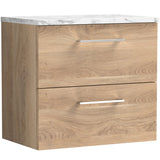 Nuie Arno 600mm Wall Hung 2 Drawer Countertop Vanity Unit Bleached Oak ARN3024LCM