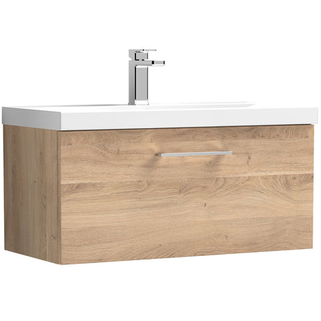 Nuie Arno 800mm Wall Hung 1 Drawer Vanity Unit & Basin Bleached Oak ARN3025A