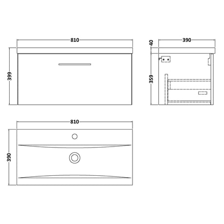 Nuie Arno 800mm Wall Hung 1 Drawer Vanity Unit & Basin Bleached Oak ARN3025A LD