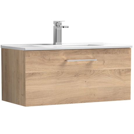Nuie Arno 800mm Wall Hung 1 Drawer Vanity Unit & Basin Bleached Oak ARN3025B