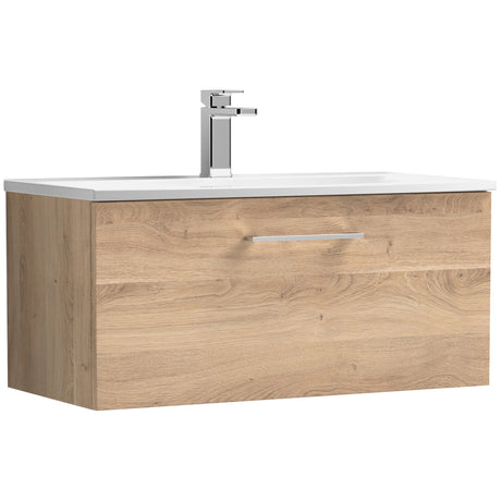 Nuie Arno 800mm Wall Hung 1 Drawer Vanity Unit & Basin Bleached Oak ARN3025G