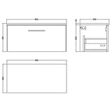 Nuie Arno 800mm Wall Hung 1 Drawer Countertop Vanity Unit Bleached Oak ARN3025LCM LD