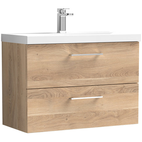 Nuie Arno 800mm Wall Hung 2 Drawer Vanity Unit & Basin Bleached Oak ARN3026D