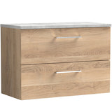 Nuie Arno 800mm Wall Hung 2 Drawer Countertop Vanity Unit Bleached Oak ARN3026LBG