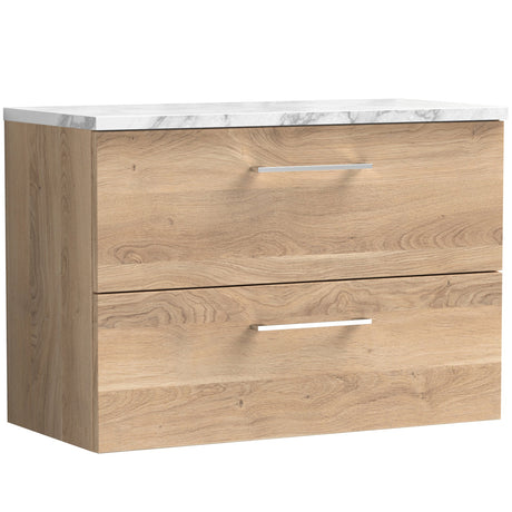 Nuie Arno 800mm Wall Hung 2 Drawer Countertop Vanity Unit Bleached Oak ARN3026LCM