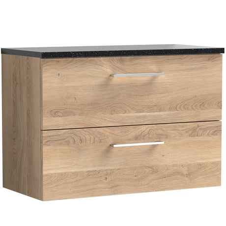 Nuie Arno 800mm Wall Hung 2 Drawer Countertop Vanity Unit Bleached Oak ARN3026LSB