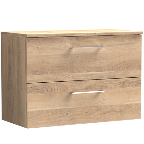 Nuie Arno 800mm Wall Hung 2 Drawer Countertop Vanity Unit Bleached Oak ARN3026W