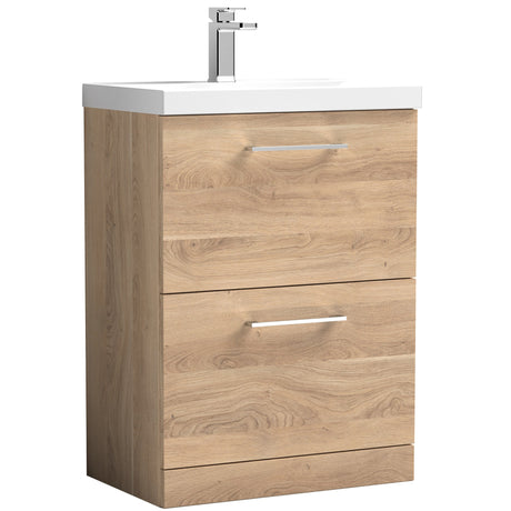 Nuie Arno 600mm Floor Standing 2 Drawer Vanity Unit & Basin Bleached Oak ARN3033A