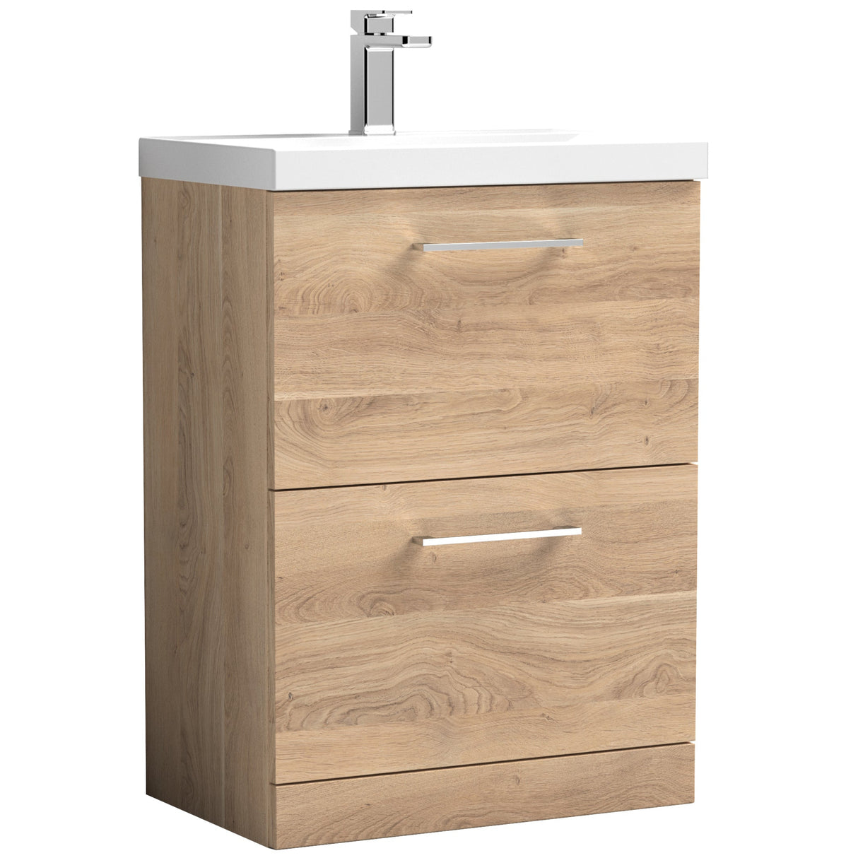 Nuie Arno 600mm Floor Standing 2 Drawer Vanity Unit & Basin Bleached Oak ARN3033D
