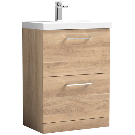 Nuie Arno 600mm Floor Standing 2 Drawer Vanity Unit & Basin Bleached Oak ARN3033D