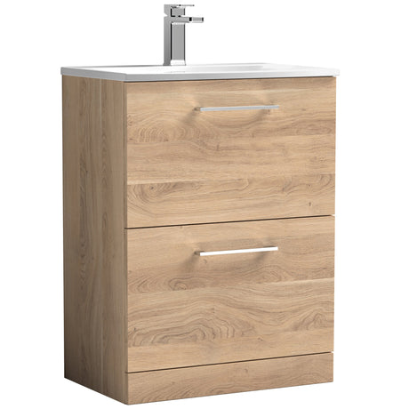 Nuie Arno 600mm Floor Standing 2 Drawer Vanity Unit & Basin Bleached Oak ARN3033G