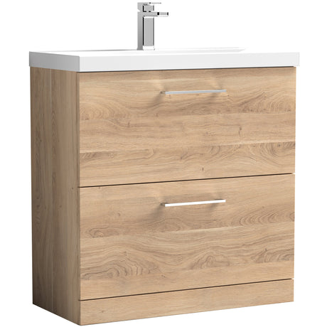 Nuie Arno 800mm Floor Standing 2 Drawer Vanity Unit & Basin Bleached Oak ARN3035A