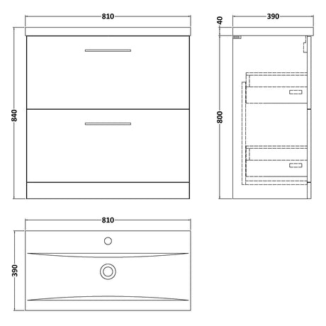 Nuie Arno 800mm Floor Standing 2 Drawer Vanity Unit & Basin Bleached Oak ARN3035A LD