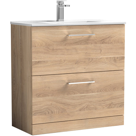Nuie Arno 800mm Floor Standing 2 Drawer Vanity Unit & Basin Bleached Oak ARN3035B