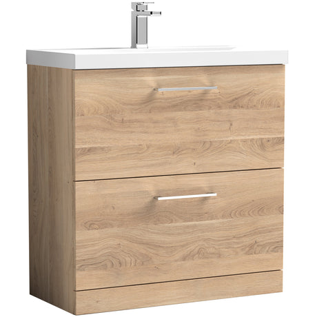 Nuie Arno 800mm Floor Standing 2 Drawer Vanity Unit & Basin Bleached Oak ARN3035D