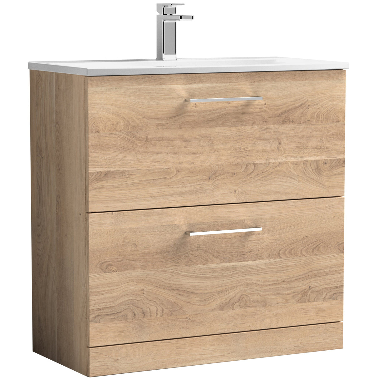 Nuie Arno 800mm Floor Standing 2 Drawer Vanity Unit & Basin Bleached Oak ARN3035G