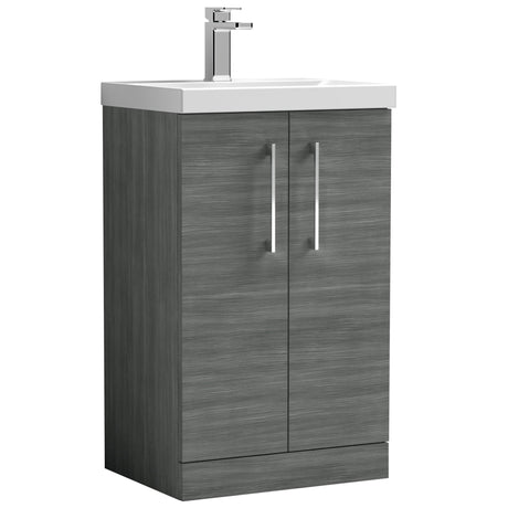 Nuie Arno 500mm Floor Standing 2 Door Vanity Unit & Basin Anthracite Woodgrain ARN501A