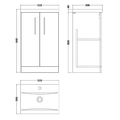 Nuie Arno 500mm Floor Standing 2 Door Vanity Unit & Basin Anthracite Woodgrain ARN501A LD