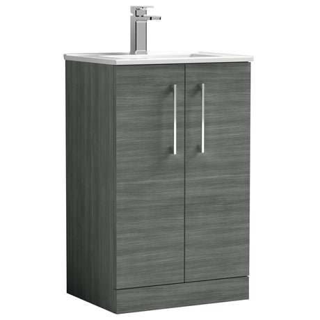 Nuie Arno 500mm Floor Standing 2 Door Vanity Unit & Basin Anthracite Woodgrain ARN501B