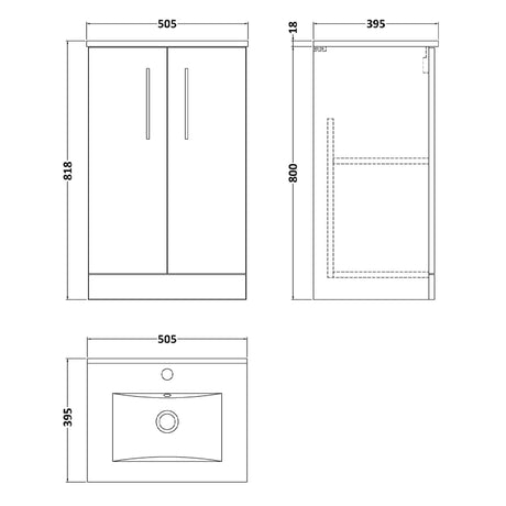 Nuie Arno 500mm Floor Standing 2 Door Vanity Unit & Basin Anthracite Woodgrain ARN501B LD