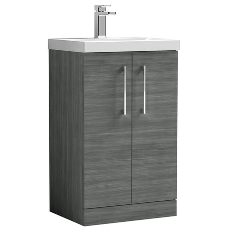 Nuie Arno 500mm Floor Standing 2 Door Vanity Unit & Basin Anthracite Woodgrain ARN501D