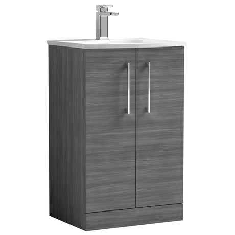 Nuie Arno 500mm Floor Standing 2 Door Vanity Unit & Basin Anthracite Woodgrain ARN501G