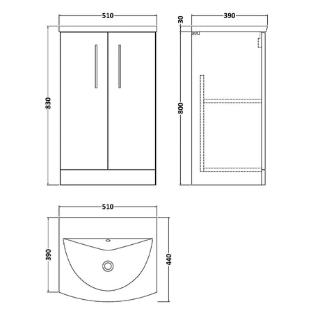 Nuie Arno 500mm Floor Standing 2 Door Vanity Unit & Basin Anthracite Woodgrain ARN501G LD