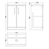 Nuie Arno 600mm Floor Standing 2 Door Vanity Unit & Basin Anthracite Woodgrain ARN503A LD
