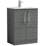Nuie Arno 600mm Floor Standing 2 Door Vanity Unit & Basin Anthracite Woodgrain ARN503B