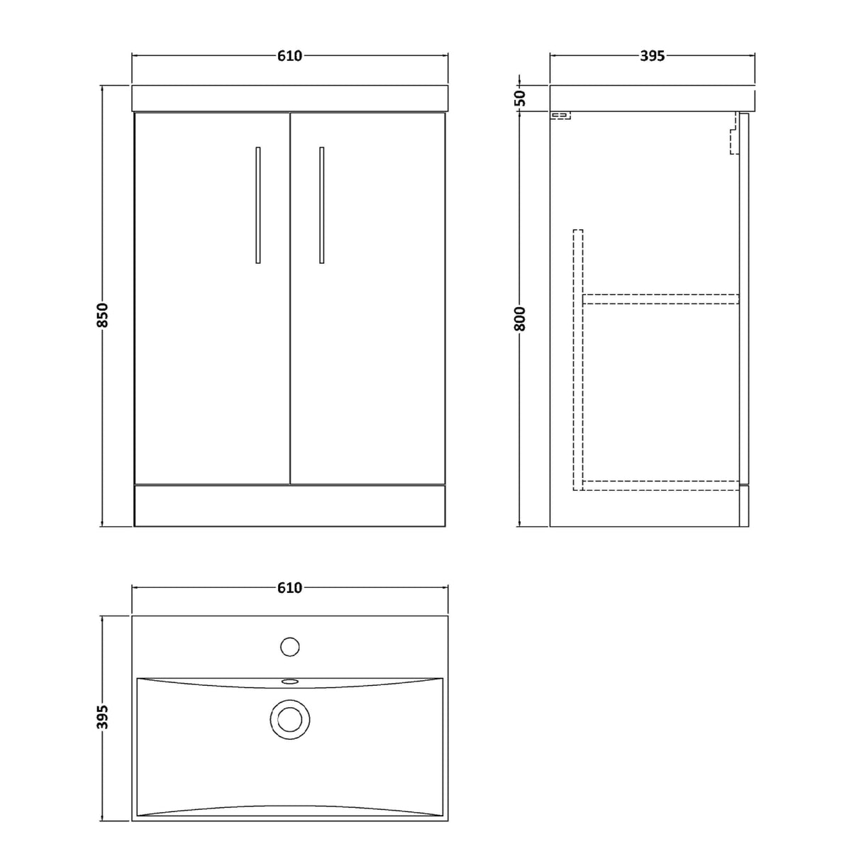 Nuie Arno 600mm Floor Standing 2 Door Vanity Unit & Basin Anthracite Woodgrain ARN503D LD