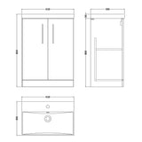 Nuie Arno 600mm Floor Standing 2 Door Vanity Unit & Basin Anthracite Woodgrain ARN503D LD