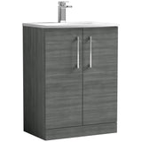 Nuie Arno 600mm Floor Standing 2 Door Vanity Unit & Basin Anthracite Woodgrain ARN503G