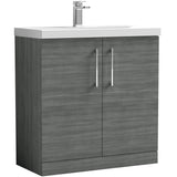 Nuie Arno 800mm Floor Standing 2 Door Vanity Unit & Basin Anthracite Woodgrain ARN505A